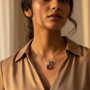 สร้อยคอจี้เงินประดับพลอยทับทิมสีแดง ชุบโรเดียม ทอง ดีไซน์ทันสมัย เหมาะสำหรับเป็นของขวัญงานแต่งงาน งานหมั้น ประดับเพชรซิร์คอนและไข่มุก - Product Image 3