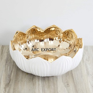 Tazón para Servir Alimentos de Diseño Elegante, Hecho de Material Blanco, Forma Grande, Estilo Lujoso, Hoja Dorada Antigua, Moderno y Decorativo - Product Image 2