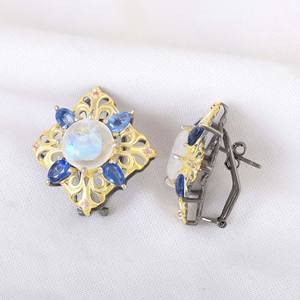 Kyanite Rainbows Moonstone Rhombus Design Studs Venta caliente Nuevas llegadas 925 Plata esterlina Chapado en oro Pendientes delicados Joyería - Product Image 2