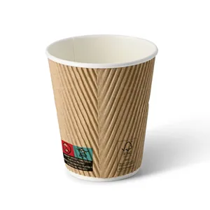 250 Ml 10Oz Ø 80 mm Eco-Friendly Brown Inner White Medium <b>Takeaway</b> <b>Coffee</b> Paper Mugs Ripple <b>Cups</b> - 500 pcs/carton - Product Image 3