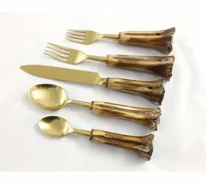 Cubiertos de acero inoxidable de lujo, cubiertos de latón y Metal de calidad, cucharas para servir, juego de cubiertos de acero hechos a mano - Product Image 3