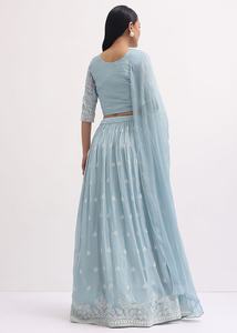Lehenga en Georgette Semi-Couture Élégant avec Travail de Séquence et de Broderie Choli Non Cousu et Dupatta Brodé Occasions Spéciales - Product Image 5