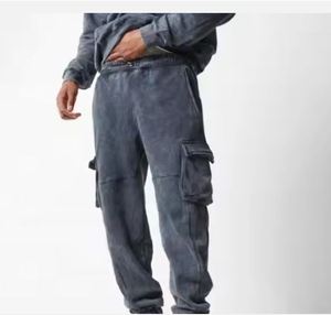 Fabricant de survêtement personnalisé délavé à l'acide survêtement unisexe survêtement hommes femmes lavé à capuche Cargo Joggers 2 pièces ensembles - Product Image 5