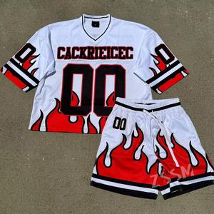 Ensemble deux pièces pour homme, t-shirt et short, automne été, haute qualité, imprimé par sublimation, coton respirant, sport, gym, football, style ample - Product Image 1