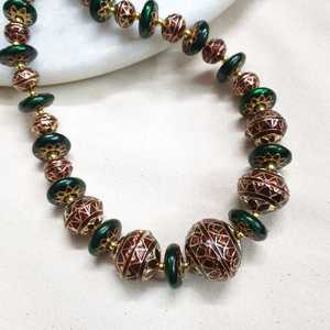 Cuenta de Meenakari Bohemia Vintage, aleación de cobre de perla verde granate de moda para boda, religiosa con forma de número de borla - Product Image 3