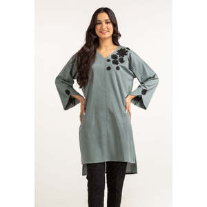 เสื้อเชิ้ตผ้าฝ้ายย้อมสีเขียวปักลายดอกไม้สำหรับผู้หญิง ฟรีไซส์ พิมพ์ลายดอกไม้ ผ้าป๊อปลิน ผ้าไหม ไซส์ XL 3XL 4XL แต่งลูกไม้ สำหรับใส่ทำงาน - Product Image 4