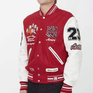 Chaquetas Universitarias de Cuero Genuino al por Mayor, Transpirables, con Parches Bordados, Logotipo Personalizado, Mangas Completas - Product Image 2