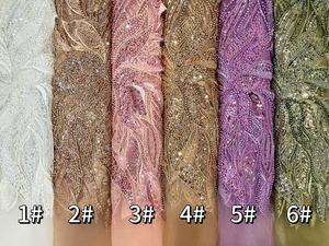 Vải ren cao cấp YX1051 chất liệu ren sang trọng thêu hoa quả mơ đính hạt sequin lưới voan dùng cho váy dạ hội - Product Image 3