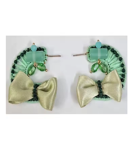 Boucles d'oreilles pendantes bohèmes multicolores faites à la main avec des perles, chaîne en tissu et pompons, bijoux tendance pour femmes - Product Image 3