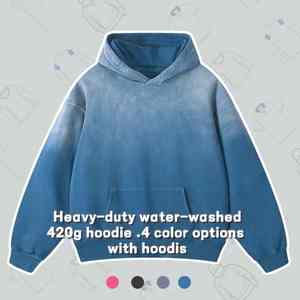 Sweats à capuche pour hommes 420Gsm vêtements vintage lavés à l'eau pour hommes sweat à capuche surdimensionné de couleur personnalisée - Product Image 4