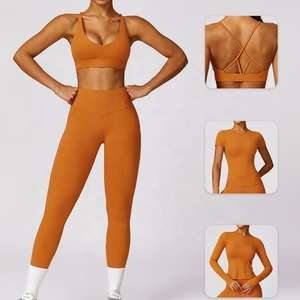 Ensemble de vêtements de sport pour femmes, 5 pièces, solides, recyclables, sans couture, pour la gym, le yoga, le fitness, soutien-gorge de sport, haut à manches longues, leggings taille haute - Product Image 5