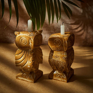 Candelero de madera con diseño de búho hecho a mano perfecto para la decoración del banquete de boda y el elegante interior del hogar de la India - Product Image 2