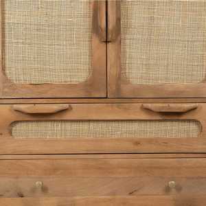 Armario de puerta de ratán moderno con dos puertas, dos cajones, almacenamiento de dormitorio elegante. - Product Image 3