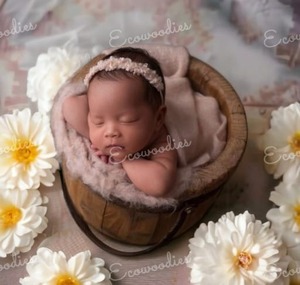 Natural Aesthetic Newborn Bucket Props Vintage Baby <b>Basket</b> Photo Backdrop <b>Wood</b> Bed for Bedroom Photography Prop - Product Image 1