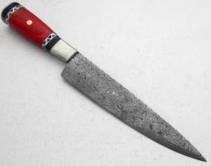 Cuchillo de Chef Hecho a Mano de Alta Calidad con Hoja de Acero de Damasco y Mango de Madera Pakawood con Funda de Cuero para Uso en la Cocina. - Product Image 3