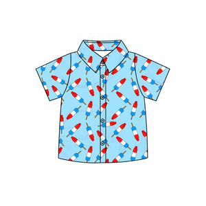 Preordine Magliette Estive per Neonati con Stampa Ghiaccioli del 4 Luglio, Maniche Corte, Bottoni, Morbide ed Elastiche, con Colletto, Stile Boutique - Product Image 5