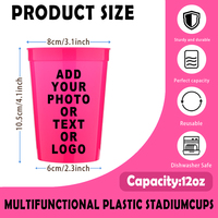 Gobelets de stade en plastique givré de 12 oz, réutilisables, sans BPA, personnalisables avec logo imprimé, écologiques, portables, pour la vente en gros
