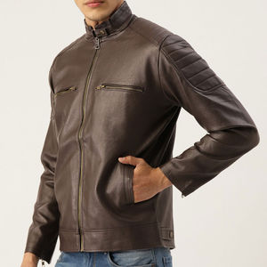 Factory made <b>mens</b> vintage <b>brown</b> <b>leather</b> <b>jacket</b> wholesale pure cowhide durable outerwear logo embossing and multiple color choice - Product Image 2