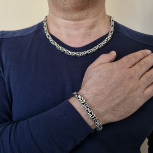 Byzantine 7.5 mm Necklace and Bracelet Combination Silver <b>Men</b> Jewelry Hi Hop Bracelet King Jewelry Wholesale From Turkey - Product Image 2
