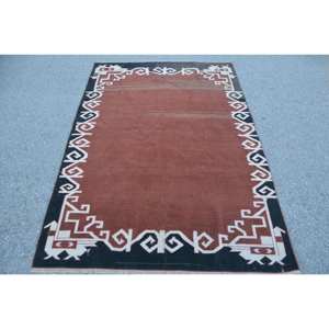 Alfombra de lana turca Vintage, alfombra de área de gran tamaño moderna marrón y negra, patrón de retazos rectangular de 44x63 pies, clásica para dormitorio de látex - Product Image 1