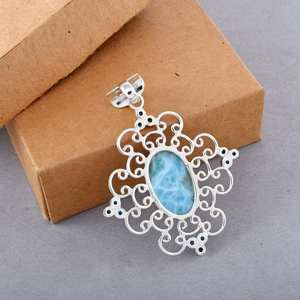 Auténtico Larimar colgante hermoso collar 925 plata esterlina diseñador colgante azul pectolita neón apatita su regalo - Product Image 5