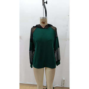 Blusa de viscosa de dos hilos con capucha y encaje de manga larga para mujer, 28981 - Verde - Product Image 4