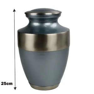 2024 élégant métal urne funéraire fournitures athènes bleu avec bandes d'argent urne de crémation pour cendres Funera cendres - Product Image 4