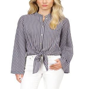 Camicia blu in popeline con orlo annodato Michael Kors Halo - Product Image 1