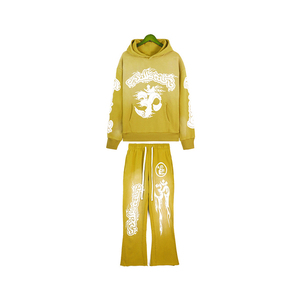 Nueva Sudadera con capucha de algodón de Color sólido Fitness Pullover Sweat suit Gym Hoodie Jogger Pants Flare Chándales Conjuntos - Product Image 1