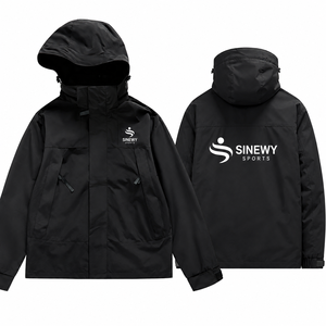 SINEWY SPORTS Men's Black Hooded Puffer <b>Jacket</b> Windproof Winter Sporty Zipper Closure Regular Fit Thick Polyester Wadding - Product Image 1
