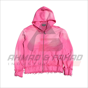 Sweat à capuche pour homme en coton 100% de qualité supérieure, logo personnalisé, style Y2K vintage, lavage à l'acide, strass, hiver, 500GSM, lourd, surdimensionné, fermeture éclair - Product Image 2