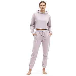 Ensemble de survêtement pour femme, hiver, vintage, logo personnalisé, polaire en coton uni, respirant, deux pièces, sweat-shirt à capuche et pantalon de jogging - Product Image 1