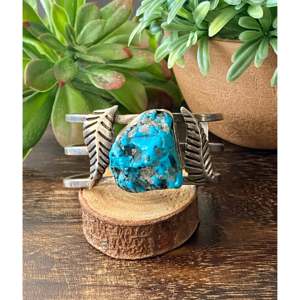 Vintage Kingman Turquoise & Sterling Silver Nugget Fashion <b>Cuff</b> Bracelet - Product Image 2