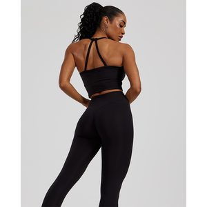 Prix usine noir femmes soutien-gorge intégré haut court 4 voies extensible beurre doux léger entraînement Fitness haut court t-shirts pour femmes - Product Image 6