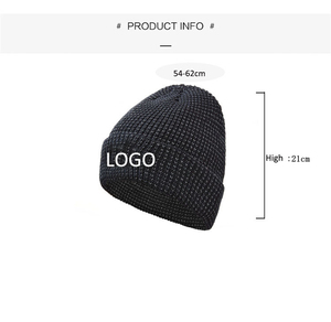 Gorro de invierno tejido de lana 100% personalizado al por mayor, gorro deportivo de seguridad reflectante para adultos, gorro deportivo de seguridad oscuro, Playa reflectante - Product Image 2