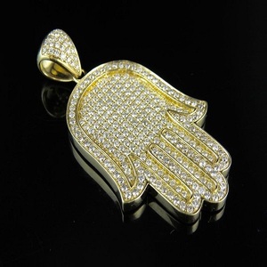 Fully Iced Out S925 Silver Round Brilliant Cut Moissanite Diamond <b>Studded</b> Iced Out Hip Hop Hamsa Hand Pendant <b>For</b> <b>Men</b> - Product Image 1