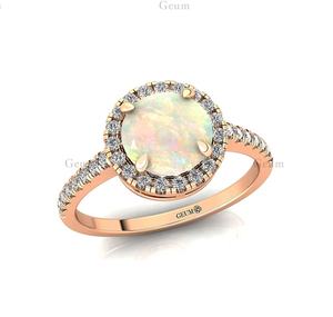 14K oro puro 1,25 Ct ópalo etíope piedra de nacimiento Halo oculto anillos solitarios Juego de puntas 100% anillos de lujo con tachuelas de diamantes naturales - Product Image 4