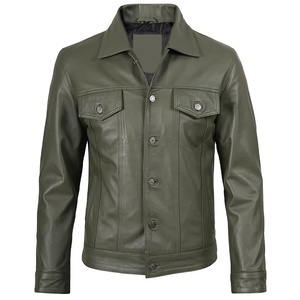 2026 OEM Latest Design Olive Green Cowhide Leather Jacket For Men's Front Pockets 100%High Quality Low MOQ Winter Fashion Jacket - Product Image 1