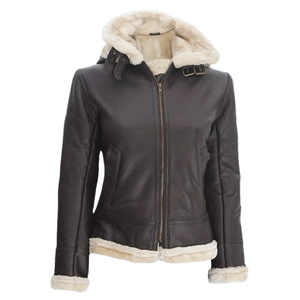 Chaqueta de cuero de piel de oveja auténtica 100% marrón para mujer, chaqueta Bomber de cuero para mujer - Product Image 5
