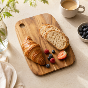 Planche à découper en bois d'acacia naturel à grain prononcé, coins arrondis, pour servir le pain, le fromage, les fruits, comme plateau de service et pour la décoration de la maison - Product Image 2