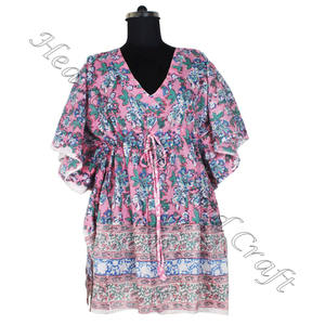 Kaftan de algodón con estampado de bloque de mano caftán indio hecho a mano KFCS074 Abaya Kaftan caftan árabe Jalabiya Dubai moda estampado de bloque de mano - Product Image 1