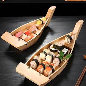ถาดเรือไม้ตกแต่ง-เหมาะสำหรับซูชิ, อาหารเรียกน้ำย่อยหรือบุฟเฟ่ต์ตารางแสดง