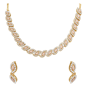 Ensemble de collier ras du cou clouté en pierre autrichienne lustrée feuillue - Product Image 3