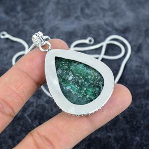 Green Opal 925 Sterling <b>Silver</b> Pear Gemstone Fine Pendant <b>Necklace</b> <b>Chain</b> <b>Men</b> Women Bohemian Trendy - Product Image 4
