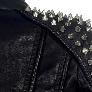 Elegante cuello vuelto cuero Moto Biker negro Punk chaqueta prendas de vestir exteriores mujeres cuero suave tachonado y picos Biker chaqueta abrigo - Product Image 5