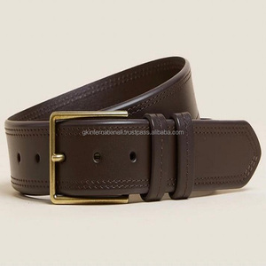 Ceinture décontractée en cuir à double couture de style traditionnel pour hommes dans toutes les tailles personnalisées et 3 variantes de couleurs avec boucle en laiton - Product Image 3