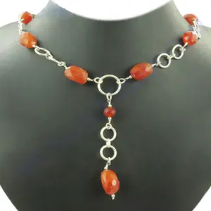 925 <b>Silver</b> Carnelian Beaded <b>Necklace</b> for Women Classic Gold Plated <b>Chain</b> Diamond for Daily Wear Party Religious Occasions Gifts - Product Image 2