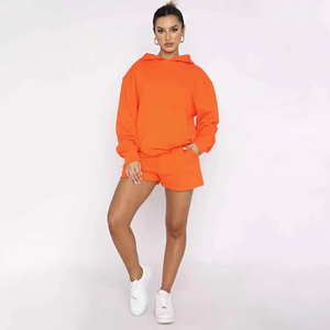Ensemble assorti de sweat-shirt et short pour femme, au-dessus du genou, uni, tendance, décontracté, tissu doux, écologique, tenue décontractée quotidienne - Product Image 5