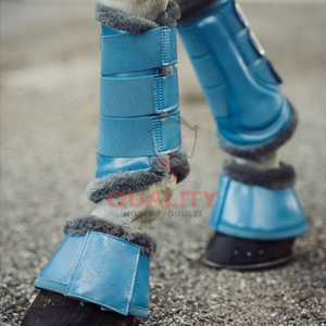 Botas protectoras de campana de caballo hechas a mano con cuero PU impermeable y poliéster de peluche diseñadas para el entrenamiento diario de equitación - Product Image 3