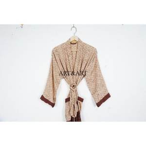 Luxury <b>Silk</b> <b>Kimono</b> Robe Loungewear Gift Elegant Boho Festival Wear Daily Wear Sexy Handmade Vintage Sari 3/4 Sleeve Beach Summer - Product Image 2